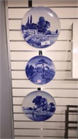 3 DECORATIVE PLATES; BLUE DELFT EUROPE, BLUE AND