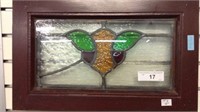 STAIN GLASS WINDOW WITH 1 MINOR CRACK; 19" X 12"