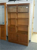 LARGE MID CENTURY BOOKCASE, LEADED GLASS DOORS