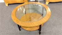 MID CENTURY COFFEE TABLE WITH GLASS INSERT