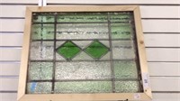 STAIN GLASS WINDOW WITH NATURAL FRAME ;23" X 18.5"