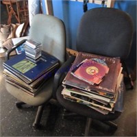2 office chairs & records