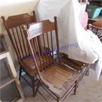 2 wood chairs w/cane bottom