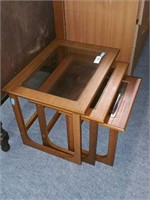 NEST OF TABLES WITH GLASS INSERTS, 3 PCS