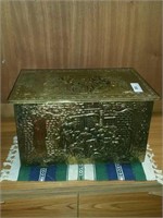 ANTIQUE EMBOSSED METAL COAL BOX