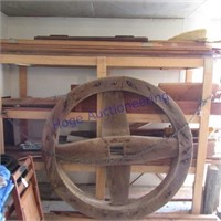 Contents of shelf & wood wheel