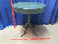 old green painted lamp table with drawer