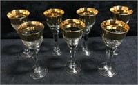 7 Crystal Sherry Glasses with Gold Rims and Gold