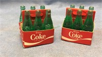 2- mini six packs of Coca-Cola plastic green