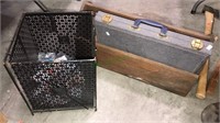 Backgammon board, retro metal trashcan, Long John