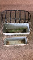 Three vintage wire basket planters, two of them