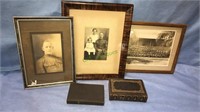 Three antique framed military photos and a Bible