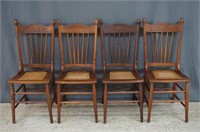 Antique Pressed Back Cane Seat Dining Chairs