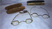 2- antique spectacles with metal cases, (834)