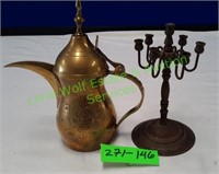 Brass Pitcher and Miniature Candle Stick Holder