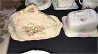 Victorian porcelain cheese dish and butter dish,