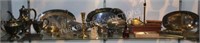 SHELF LOT TO INCL. SILVER PLATE, PEWTER, CAST