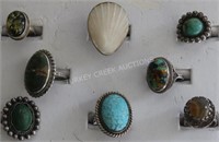 COLLECITON OF 8 STERLING SILVER RINGS, MANY