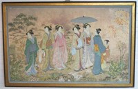 LARGE JAPANESE WATERCOLOR ON SILK OF SEVEN WOMEN