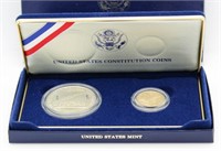 1987 US Mint Constitution 1/4 oz. Gold & Silver