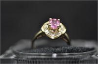 Pink sapphire diamond baguette estate ring 14kt