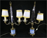 Pair Of Table Lamps With Jasperware Inserts
