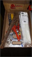 BOX OF TOOLS w/ PIPE WRENCH