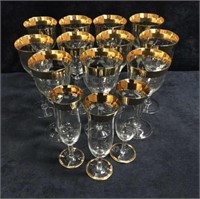 11 Crystal Gold Rimmed Wine Glasses, 3 Sparkling