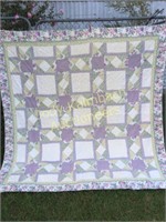 Pretty violet patch floral border quilted spread