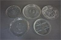 5 vintage Pressed Glass Serving Platters & Plates