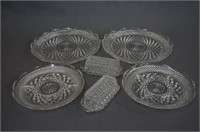 6 Wexford Pattern Glass Serving Platters & Plates