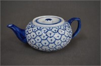 Fine Porcelain Blue on White Decorated Teapot