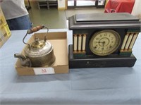 Antique Mantle clock, Silver plated tea pot