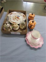 antique 3 piece tea set, 2 piece orange