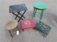 Antique Stools and TV Tray Table