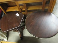 Small round wooden table w/ metal stand