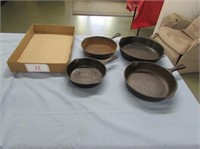 Lot of 4 Wagner Ware cast iron skillets