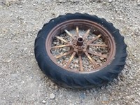 ANTIQUE TRACTOR TIRE AND WHEEL