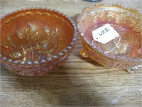 2 Orange/Amber Carnival glass bowls