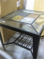 Black metal side table with glass & slate top