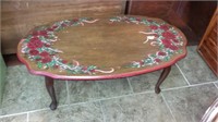 CHERRY COFFEE TABLE WITH PAINTED ROSES ON TOP