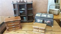 OLD WOODEN JEWELRY BOXES AND SHOW CASE