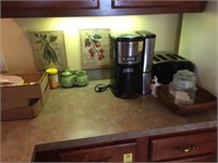 COFFEE MAKER, TOASTER, 2 FRUIT PAINTINGS