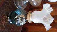 2 MATCHING BLUE OIL LAMPS AND ROSE OIL LAMP