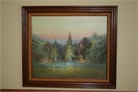 Cedar Trees/Mountains Painting on Canvas