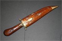 Carved Handled Knife in Wooden Sheath