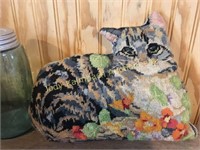 Needlepoint calico cat pillow