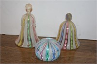 Ribbon Glass Bells & Paperweight made in