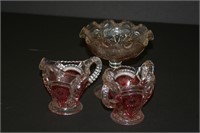 Clear & Ruby Compote and Sugar & Creamer