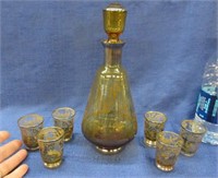 amber silver overlay decanter & 6 shot glasses